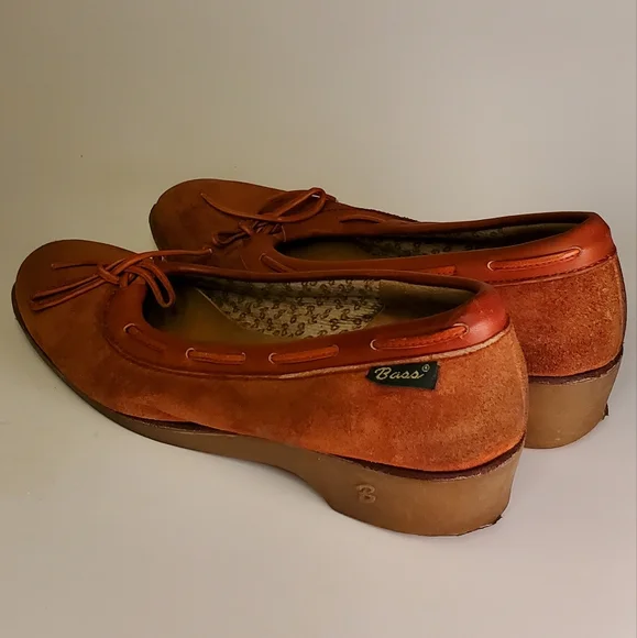 Indian Summer Vintage Orange Leather Suede Wedge Heels with Lacing - Picture 15 of 15